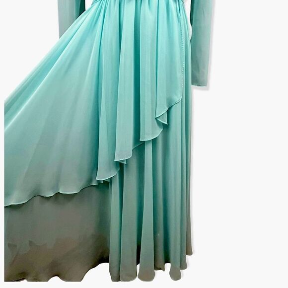 Vintage 70’s/ 80’s Miss Eliette Aqua Chiffon Maxi Evening Dress 8 - Picture 5 of 10